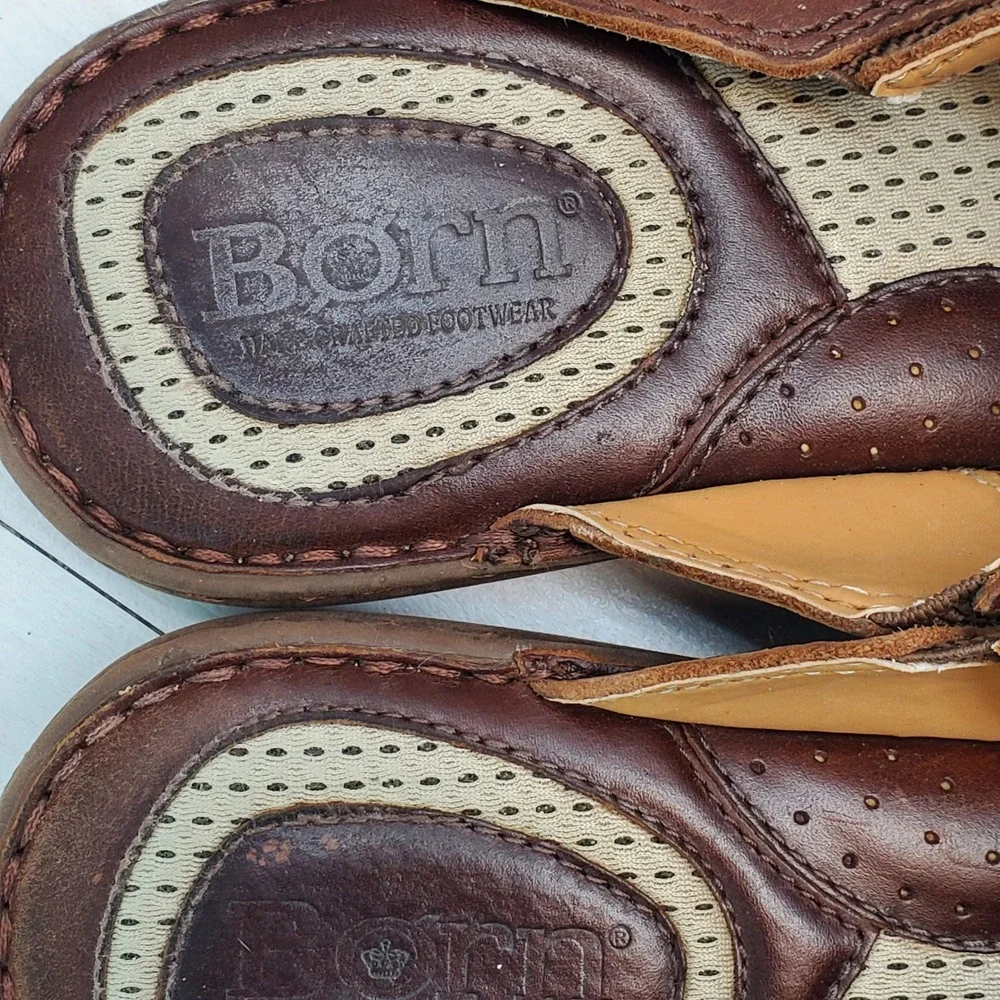 Born Mens Brown Leather Thong Sandals Flip Flops Size 9M Gorpcore Resortwear